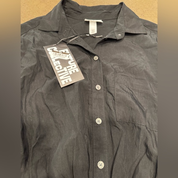 NWT FUTURE COLLECTIVE Collard Long Sleeve Smocked Midi Shirtdress - Sz: XXS - Picture 7 of 16